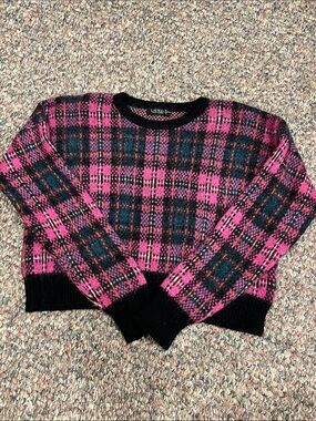 Lauren Ralph Lauren Black & Pink Plaid Crewneck Sweater